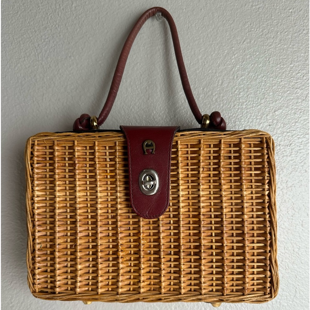 Vintage 60's 70's ETIENNE AIGNER Wicker Rattan Handbag with Leather Strap